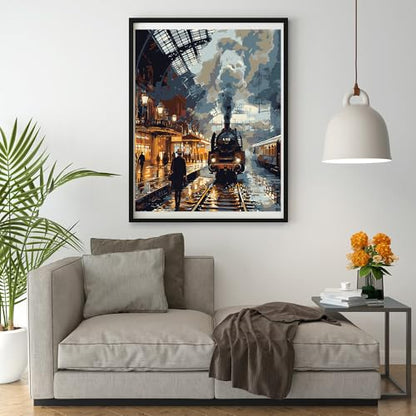 14ct Counted Cross Stitch Kits for Adults Train Station Printed Stamped Cross Stitch Patterns Kits Cross Stitch Supplies