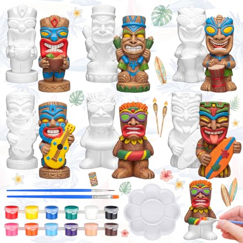 6 Sets Tiki Statue Ceramics to Paint Hawaii Ready to Paint Your Own Ceramic Tiki Statues DIY Unpainted Ceramics Paintable Figurines Crafts with Brush Palette for Tropical Hawaiian Luau Party (6 Count)