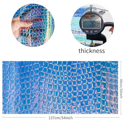 Iridescent Transparent Embossed Vinyl Holographic Blue Clear PVC Vinyl Craft Film 16"×54" for Sewing DIY Projects