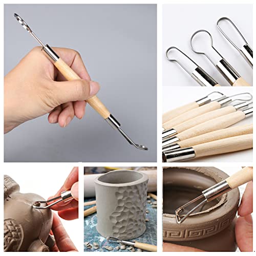 14PCS Ceramic Pottery Clay Ribbon Sculpting Tool Kit with Feather Wire Texture and Needle Detail Tools for Carving (14 Count)