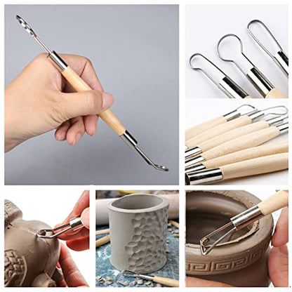 14PCS Ceramic Pottery Clay Ribbon Sculpting Tool Kit with Feather Wire Texture and Needle Detail Tools for Carving (14 Count)
