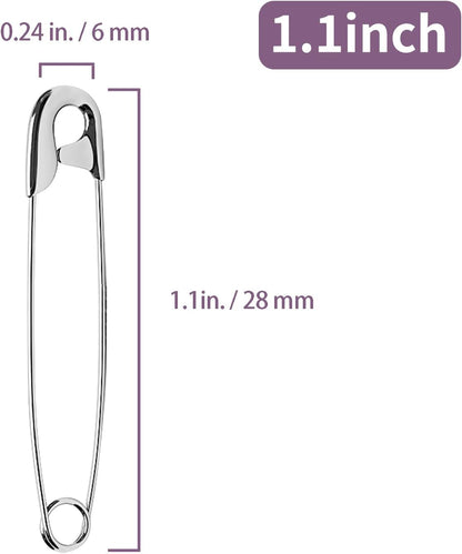 2000Pcs Assorted Safety Pins - 1.1 Inch Rust-Resistant Steel Wire Silver Sewing Pins for Clothes, Small 1 Inch Bulk for Crafts Use