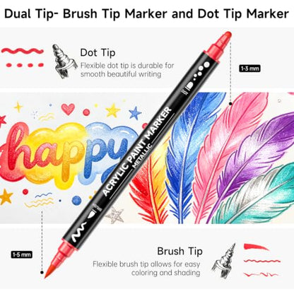28 Metallic Brush & Dot Tip Acrylic Paint Markers (28 Count)