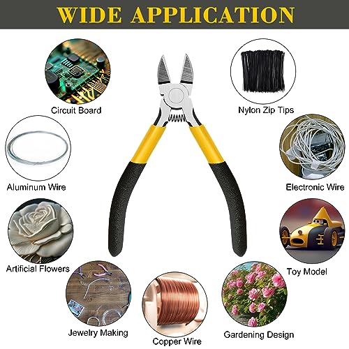 15 Pcs 5" Wire Cutters Precision Cutting Pliers Side Diagonal Cutters Small Wire Clippers Spring Loaded Flush Cut Snips with Nonslip Handle for DIY Jewelry Making Crafting Model Kits Zip Ties
