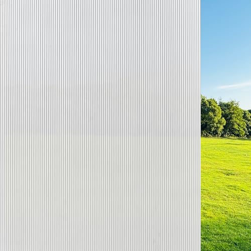 Reeded Glass Privacy Film Frosted Window Cling Window Privacy Film 3D Decor UV Blocking Heat Control Static Cling Vinyl Removable Cover for Bathroom Living Room Office