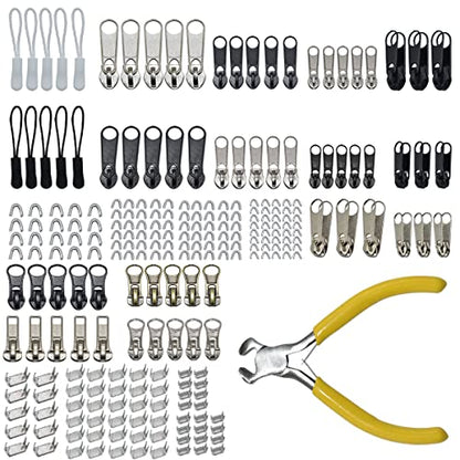 253Pcs Zipper Repair Kit Replacement with Installation Pliers Tool and Zipper Extension Pulls for Sleeping Bags Jacket Tent Luggage Backpacks Boots (253 Count)