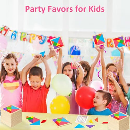 12 Pack Tangram Puzzle Wooden Kids Party Favors (84 Count)