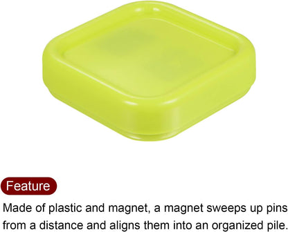 HARFINGTON Magnetic Pin Cushion Square Plastic Magnetic Sewing Pin Holder Storage Case Needle Cushion Tool for Sewing DIY Projects, Yellow-Green