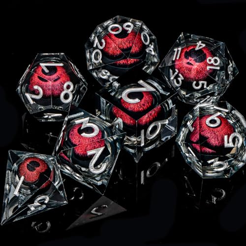 DND Resin Dice Dragon Eye Dice Liquid Core Red Sharp Edged Dice Set with Gift Box