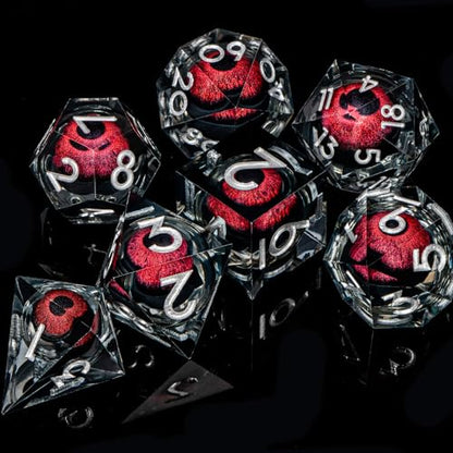 DND Resin Dice Dragon Eye Dice Liquid Core Red Sharp Edged Dice Set with Gift Box
