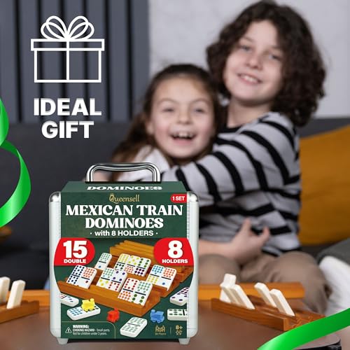 Mexican Train Dominoes Set Double 15 with 8 Holders
