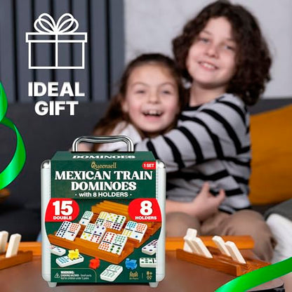 Mexican Train Dominoes Set Double 15 with 8 Holders