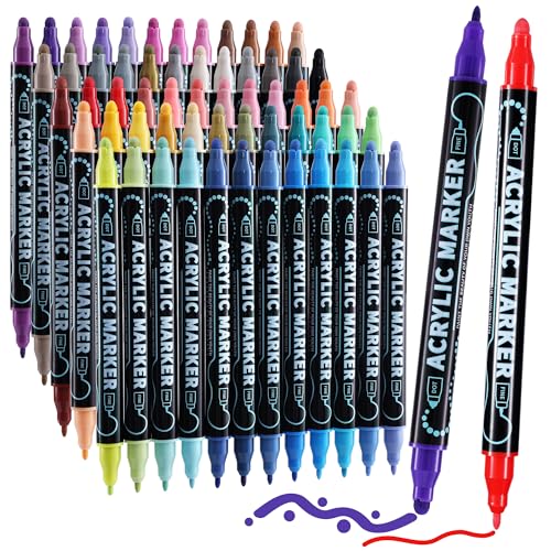 60 Colors Precision Dual Tip Acrylic Paint Markers Pens (60 Count)