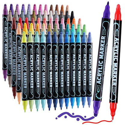 60 Colors Precision Dual Tip Acrylic Paint Markers Pens (60 Count)