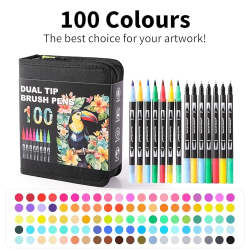100 Colors Dual Tip Watercolor Markers Pens for School Supplies (100 Count)