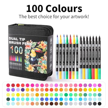 100 Colors Dual Tip Watercolor Markers Pens for School Supplies (100 Count)