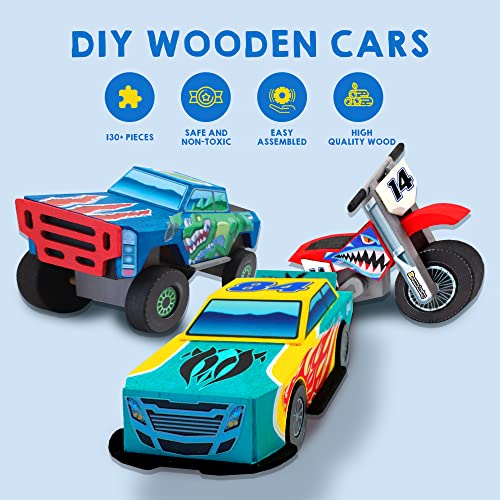 Kids Craft Kit Build & Paint Your Own Wooden Race Car Art & Craft Kit DIY Toy Make Your Own Car Truck Toy Construct and Paint Kit