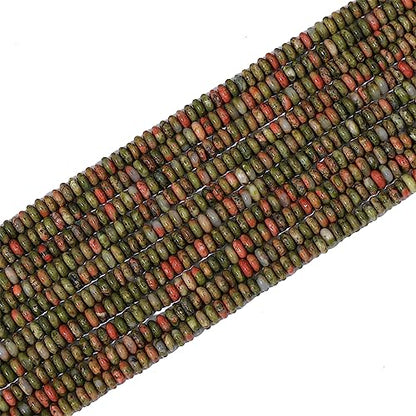Natural Unakite Disk Stone Beads 4x2mm 160pcs Rondelle Loose Semi Gemstone Beads for Jewelry Making Design (160 Count)