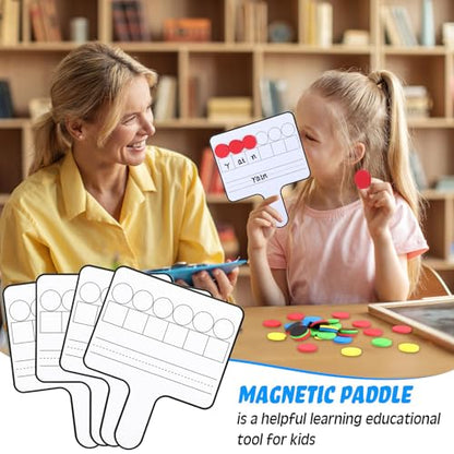 9 Pcs Magnetic Paddle Set Education Dry Erase Double Side Handheld Answer Board with Magnetic Counters Discs Phonemic Awareness Phonics Games Toy for Students Kids Teaching Supply