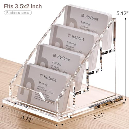 Acrylic Card Holder Clear Horizontal Business Card Organizer Stand for Desk 4 Slots 4 Tier Business Cards Stand for Women and Men