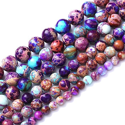 46PCS 8mm Natural Galaxy Sea Sediment Jasper Beads Gemstone Round Loose Spacer Stone Beads for Jewelry Making DIY Bracelet Necklace 15 Inch (16 Count)