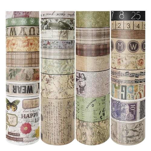 32 Rolls Vintage Rainbow Washi Tape Set Aesthetic Decorative scrapbook Tape (32 Count)