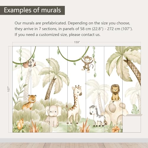 Safari Wallpaper Watercolor Animal Nursery wall murals for Kids Room 159"x107"