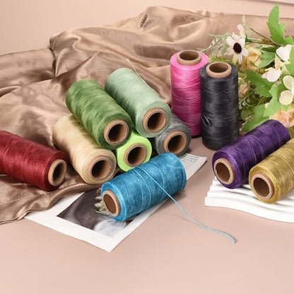 Waxed Thread 284 Yard 0.8mm 150D Flat Wax Thread Polyester Waxed String for Leather Sewing Hand Weaving Book Binding Home Decoration