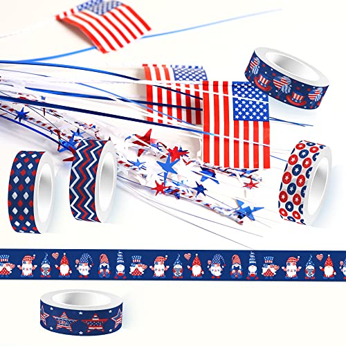 Washi Tape 12 Rolls Washi Tape Set Patriotic Packing Tape American Flag Washi Masking Tape Decorative Paper Stickers Decorative Tape for Gifts Wrapping DIY Art Crafts (12 Count)
