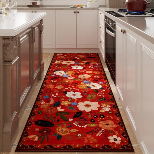 Runner Rug for Hallways Kitchen Rug Non Slip 2'x 6' Washable Runner Rugs with Rubber Backing Soft Floral Carpet Runner for Hallways