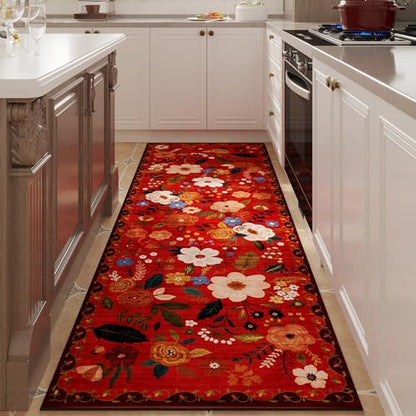 Runner Rug for Hallways Kitchen Rug Non Slip 2'x 6' Washable Runner Rugs with Rubber Backing Soft Floral Carpet Runner for Hallways