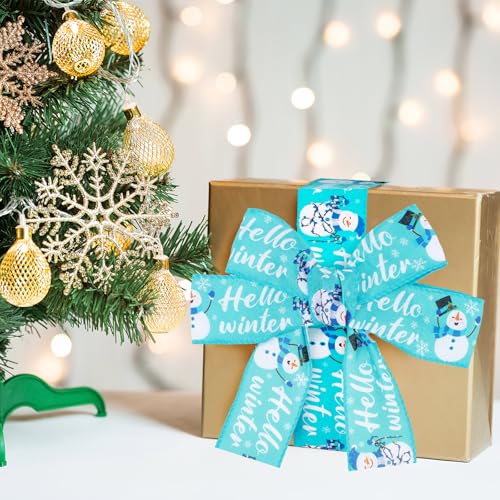12 Rolls Winter Wired Ribbon 2x5Yd Snowman Glitter for Wreaths (12 Count)