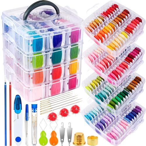 262 Pack Embroidery Thread Floss Kit Including 200 Colors 8 M