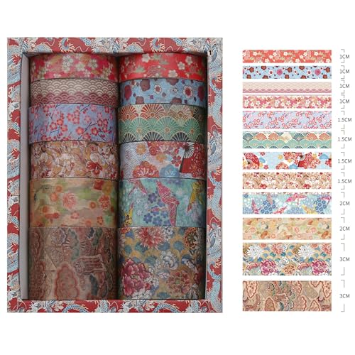 12 Rolls Kyoto Charm Washi Tape Set Japanese Arts Adhesive Tapes Geometric Garden Decorative Masking Tape Sets for Craft