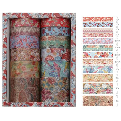12 Rolls Kyoto Charm Washi Tape Set Japanese Arts Adhesive Tapes Geometric Garden Decorative Masking Tape Sets for Craft