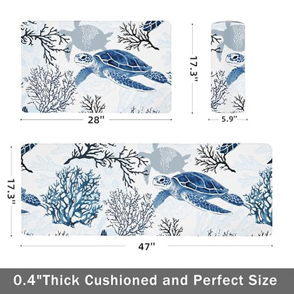 Boho Kitchen Rugs Set 2 Pieces Memory Foam Colorful Ceramic Comfort Tile Floor Mat Anti Fatigue Non (8.4167 Sq Ft)