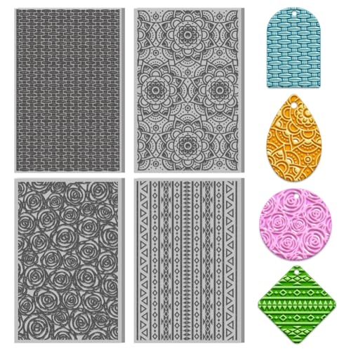 4PCS Polymer Clay Texture Sheets Set for Using with Clay Cutters (4 Count)