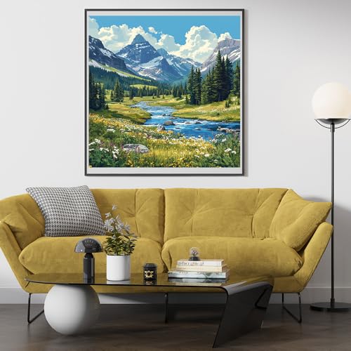 14ct Counted Cross Stitch Kits for Adults Mountains River Flowers Printed Stamped Cross Stitch Patterns Kits Cross Stitch Supplies