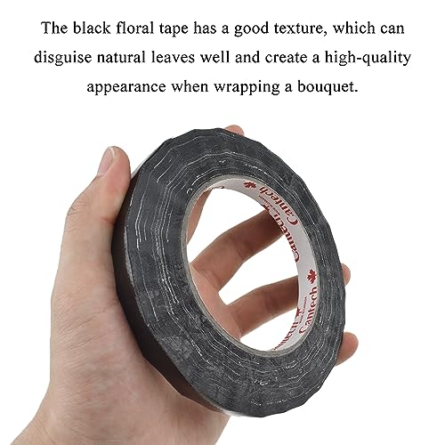 Black 0.5Inch Wide Floral Tape Waterproof Florist Tape Flower Wrap Adhesive Waterproof Decorative Tape for Bouquet Stem Wrapping Flower Arranging and Floral Craft (400 Foot)
