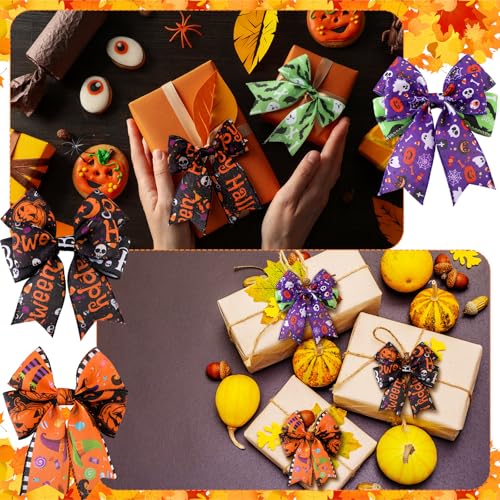 12 Rolls 60 Yards Halloween Fall Wired Ribbon for Wreath Bow Craft (12 Count)