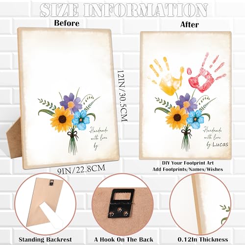 Flower Bouquet Handprint Art Keepsake Making Wooden Sign with Stand 9x12"