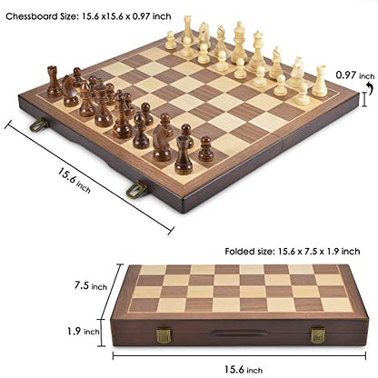 Magnetic Wooden Chess and Checkers Game Set