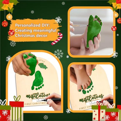 Personalized Baby’s First Christmas 2026 Wooden Mistletoes Footprint Art