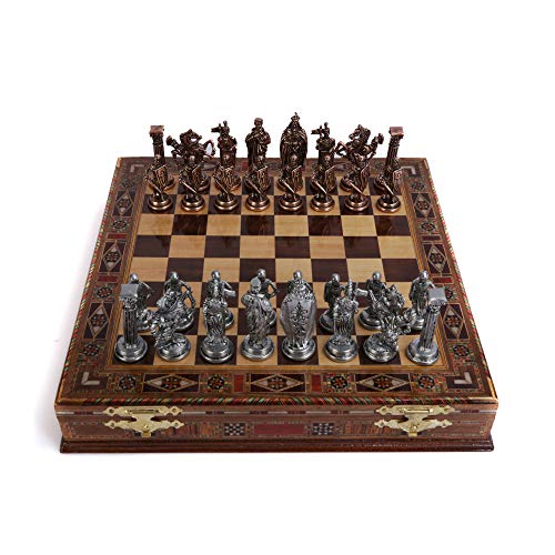 Medieval British Army Antique Copper Metal Chess Set for Adults