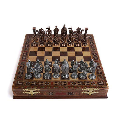 Medieval British Army Antique Copper Metal Chess Set for Adults