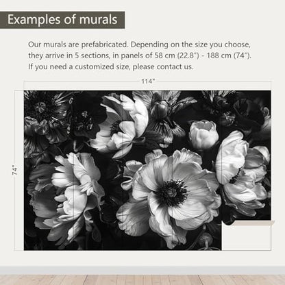 Black Peony Floral Wallpaper Vintage Large Flower wall murals for Bedroom 114"x74"