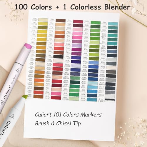 101 Colors Alcohol Markers Brush Tip Art Markers for Adult Coloring (101 Count)