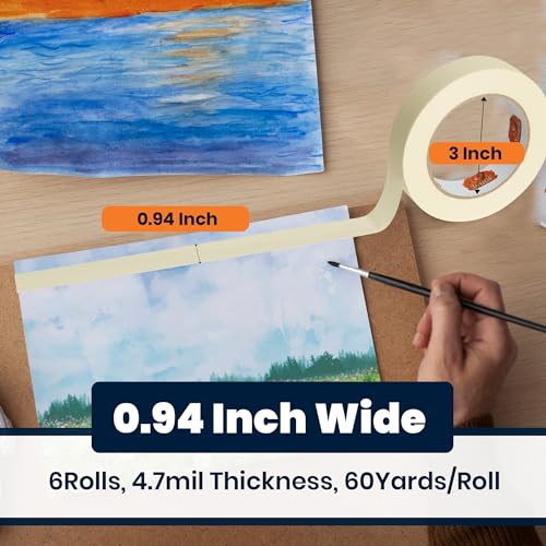 General Purpose Masking Tape Beige White 0.94" x 60Yards x 6Rolls (6 Count)