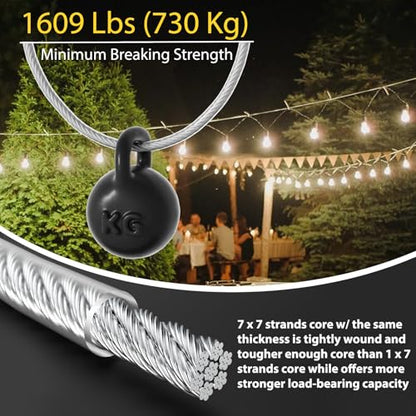 3/16" Cable, 50 ft PVC Coated Steel Cable with 7×7 Strand Core (50 Foot)