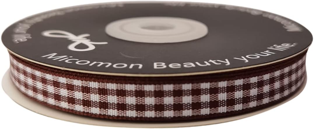 Brown Gingham Ribbon 25 Yards Christmas Ribbon for Crafts Plaid Checked Ribbon 100% Polyester (3/8", Brown) - Crafty Corner